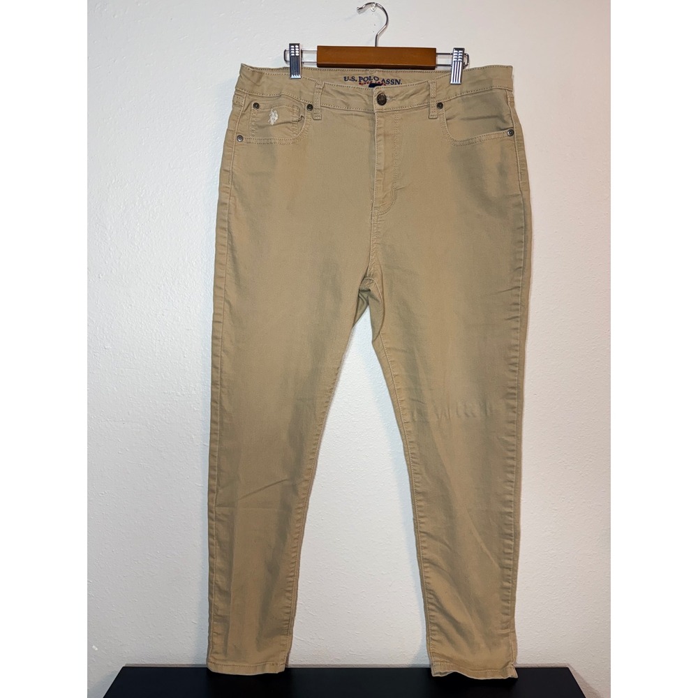 US Polo Assn Womens Tan Khaki Skinny Stretch Pants Size 17 Mid Rise Slim